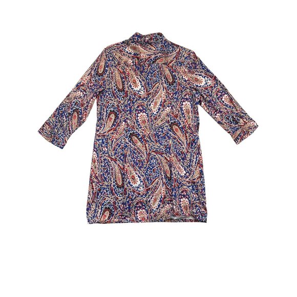 Chicos Dress Tunic Womens 2 Paisley Print Multicolor 3/4 Sleeve Button-Up - Picture 2 of 7